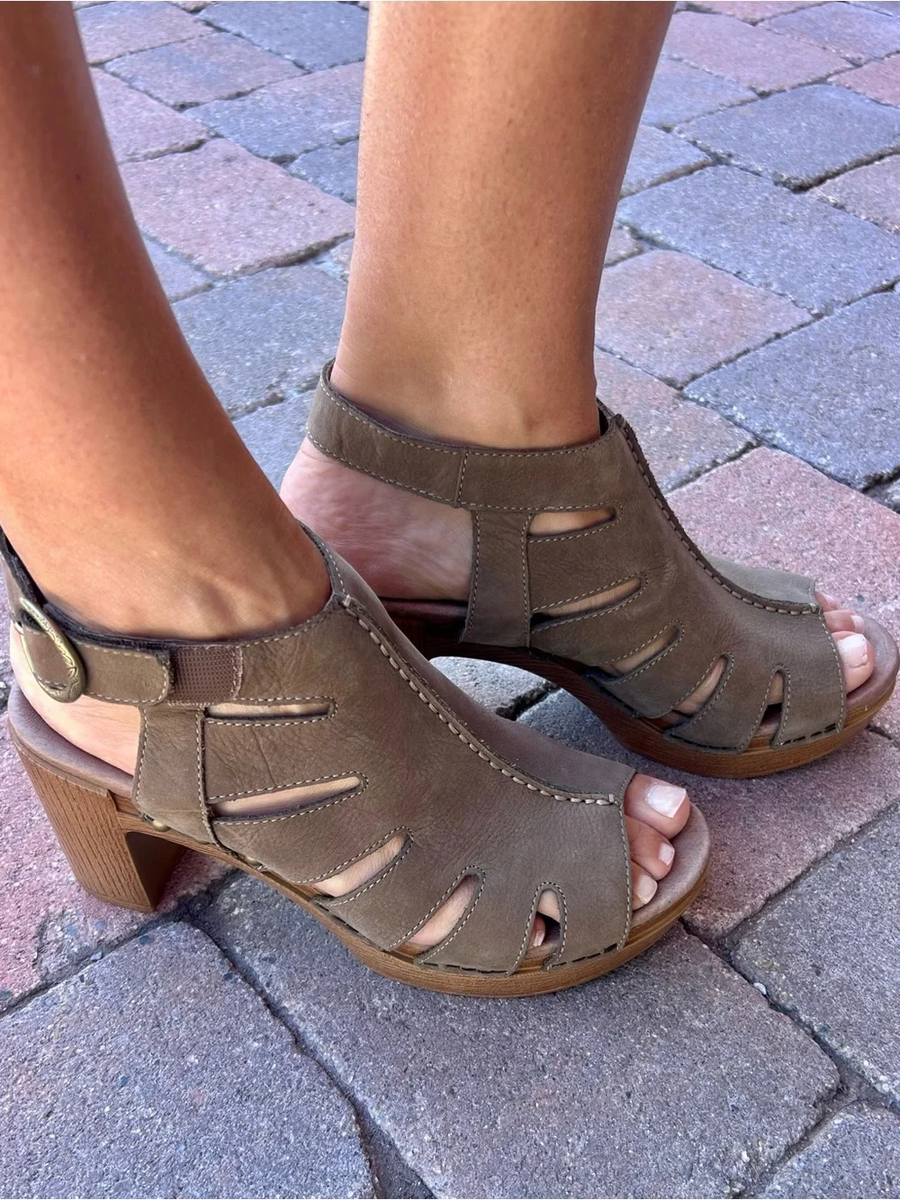 Dansko Demetra Cutout Taupe Suede Peep Toe Bootie